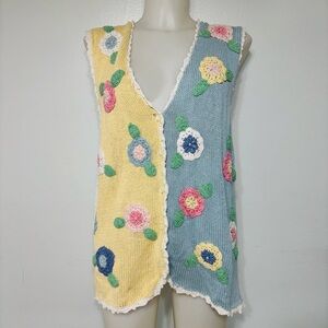 Vintage Mandal Bay Pastel Knitted Floral Vest Size XXL Grandmacore Cottagecore
